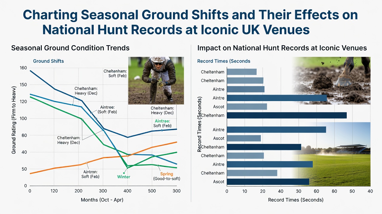 Close-up of turf at a National Hunt venue with visible seasonal wear and drainage patterns